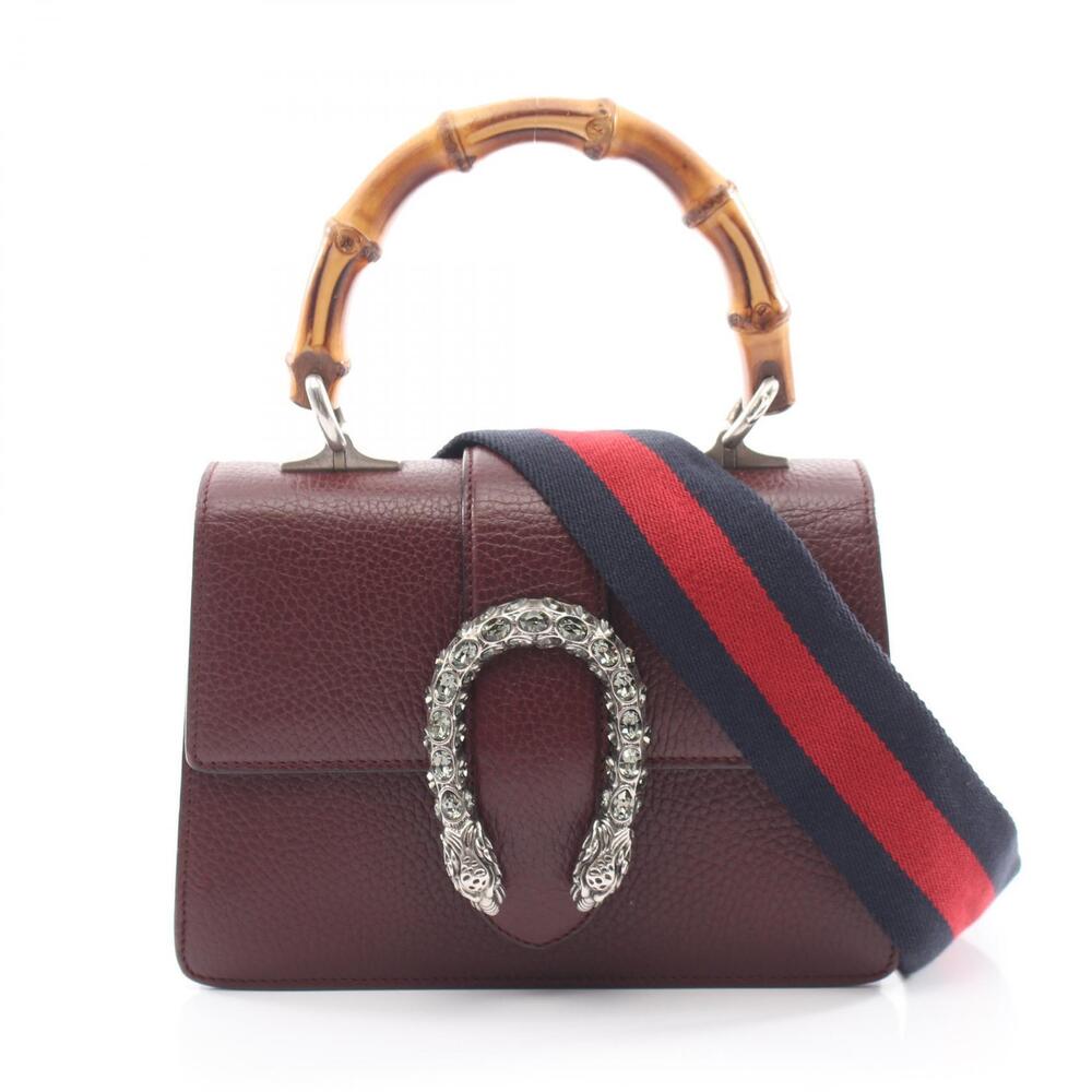 Gucci Dionysus Bamboo Rhinestone Handbag Leather Bordeaux Purple